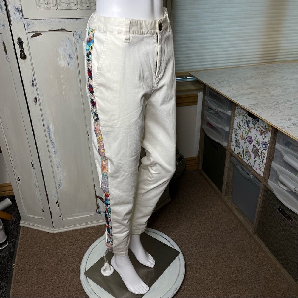 Johnny Was White Patchwork Twill Pants Jeans Size… - image 16